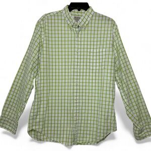 J. Crew 100% Cotton Men's Lime and White Plaid Button-Down Shirt Size L
